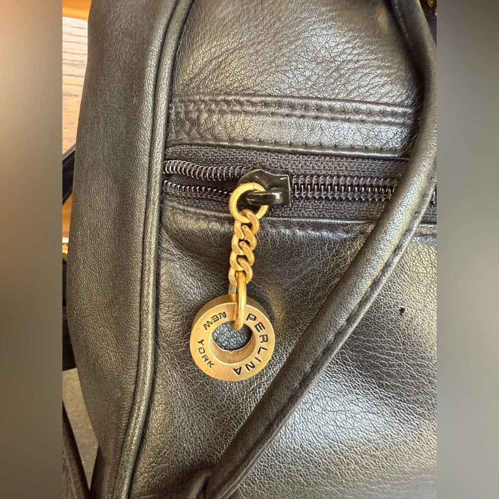 Perlina Black Leather Backpack